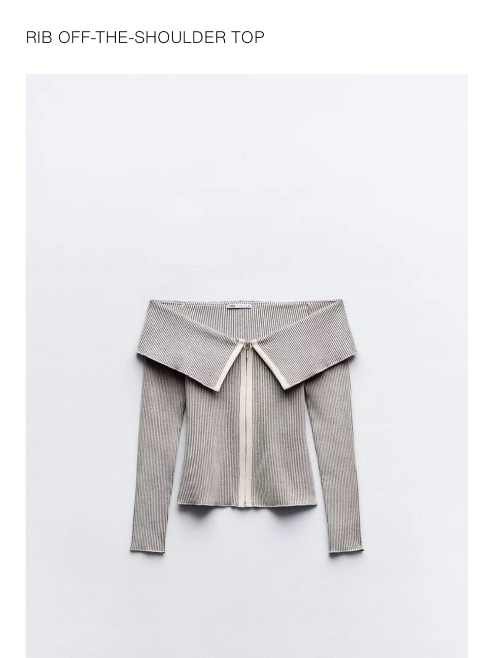 Zara Terez Off-the-Shoulder Ribbed Sweater in Light Gray with Cream Trim